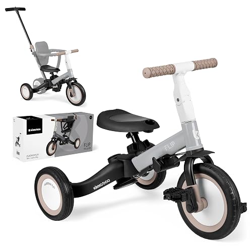 KikkaBoo Flip, Triciclo Evolutivo de Bebé 5 en 1, Bicicleta con o sin Pedales, Ajustable y Transformable, Gris, Desde 1 Año hasta 5 Años