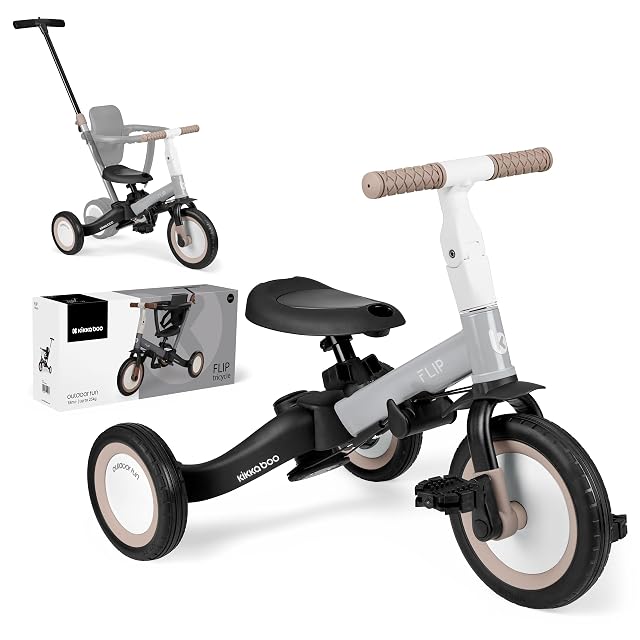 KikkaBoo Flip, Triciclo Evolutivo de Bebé 5 en 1, Bicicleta con o sin Pedales, Ajustable y Transformable, Gris, Desde 1 Año hasta 5 Años