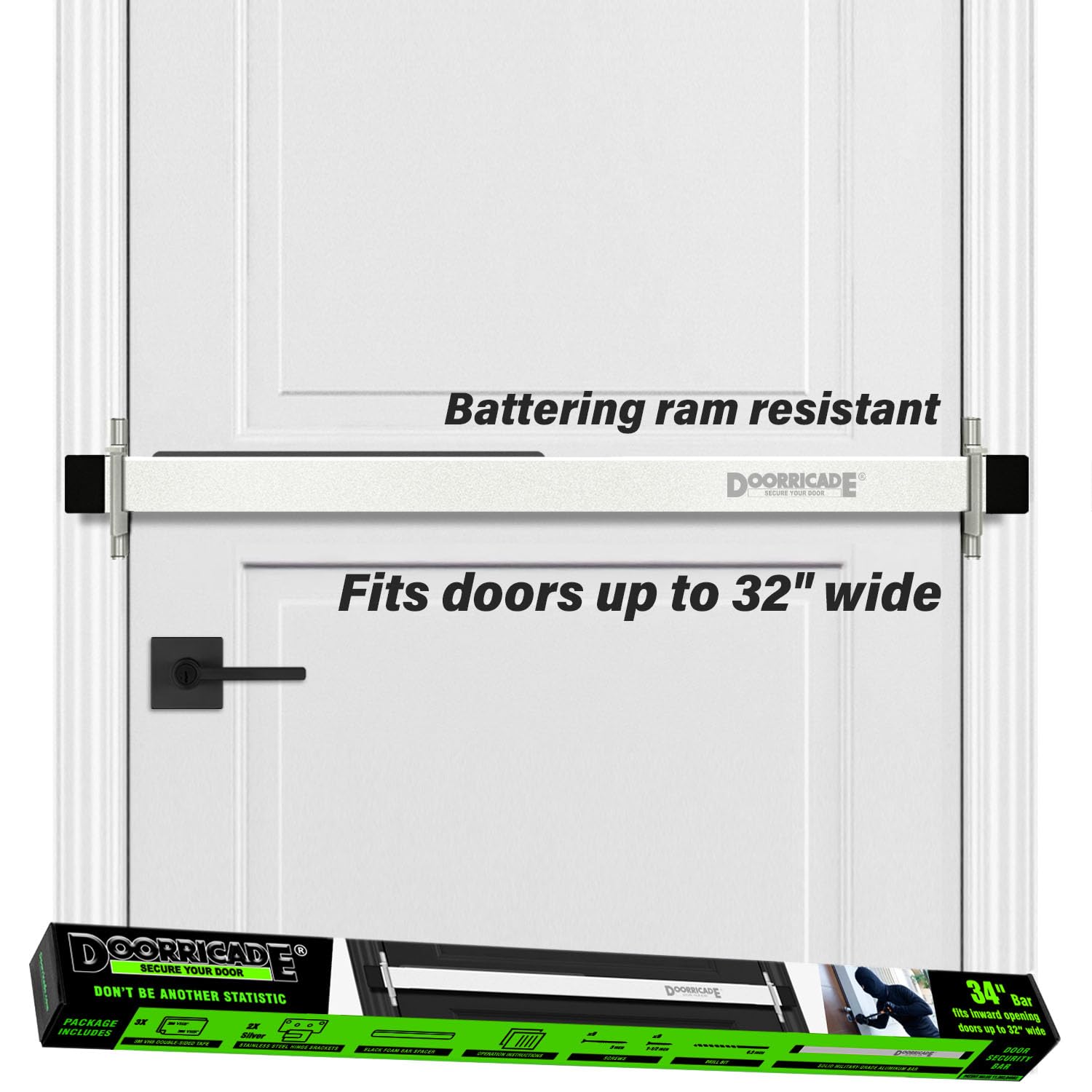 Doorricade Door Security Bar-by -Secure The Entire Width of Your Inward Opening Door with a Proper Security Door Barricade Lock.