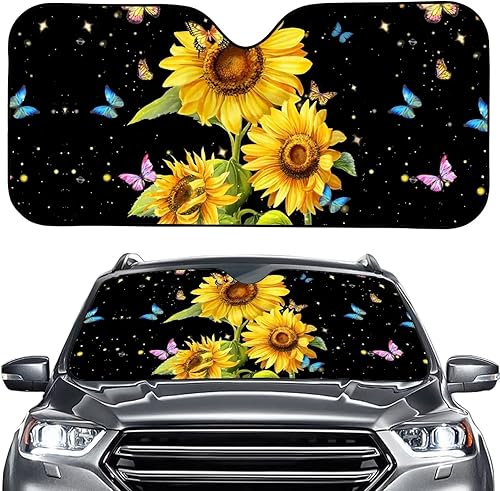 Miniatura 1 de Parasol para parabrisas de automóvil con estampado de mariposas y girasoles, mantiene el vehículo fresco, protege tu automóvil del calor solar y el