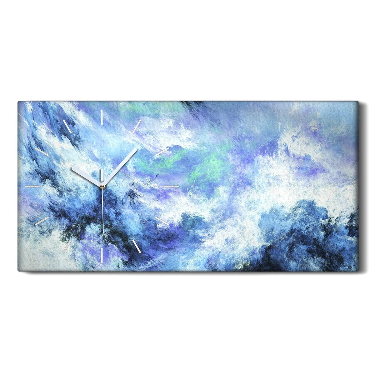 Horloge sur toile 60x30cm nuages bleus abstraits pour un salon moderne et silencieux