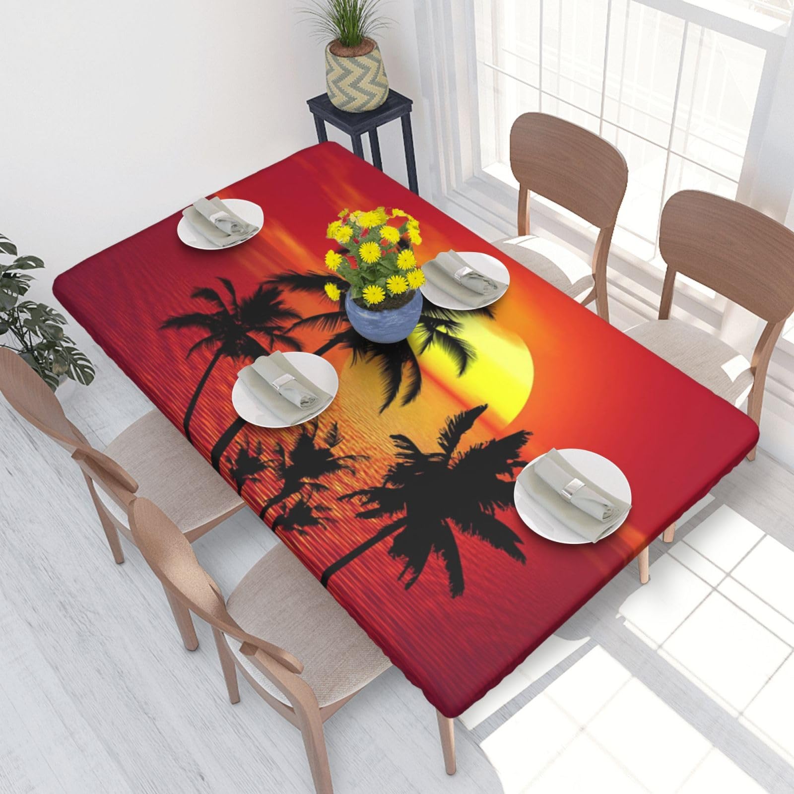 BNVSADC Tropical Sunset Printed 4FT Tablecloth 122x76 CM Polyester Kitchen Water Resistant Table Cloth Dining Table Decoration Table Covers