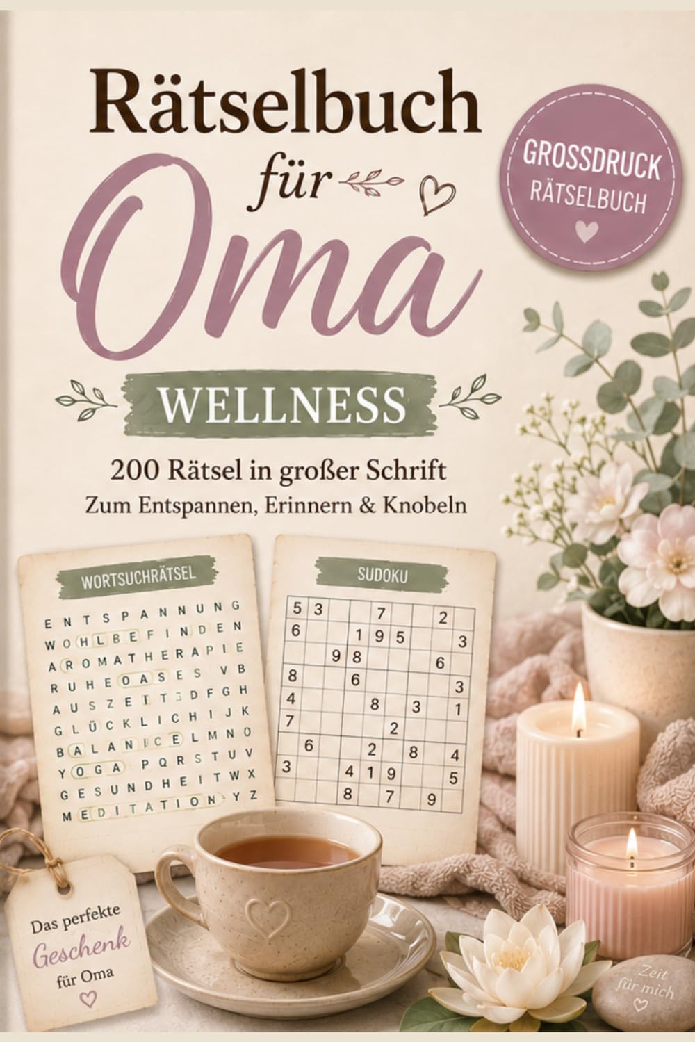 Rätselbuch für Oma – Wellness: 200 Rätsel in großer Schrift zum Knobeln – Wortsuchrätsel, Sudoku, Wortsalat und vielen mehr – Oma Geschenk (Rätselbuch ... zum Knobeln, Erinnern und Verschenken)
