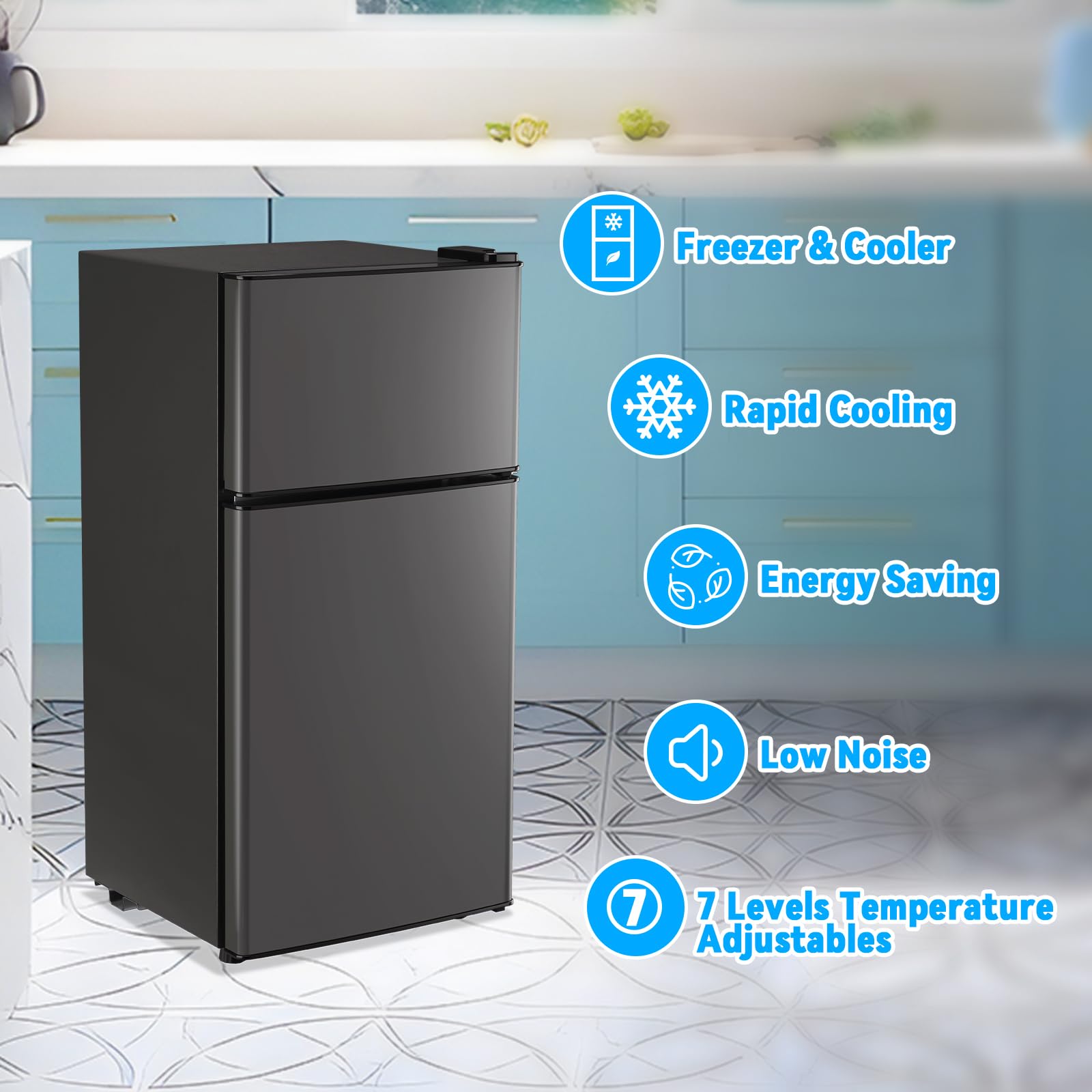 Tacool Fridge With Freezer Refrigerator Freezer Double Doors 7 Modes Temp Suit For Apartment Bedroom Office Dark Gray on Fridge.com - View 4
