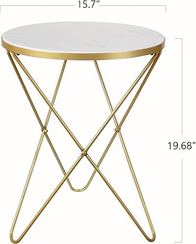 Miniatura 3 de Mesa auxiliar redonda de mármol blanco natural con tapa negra, tubos cruzados resistentes, marco de trípode de metal, espacio pequeño, fácil de