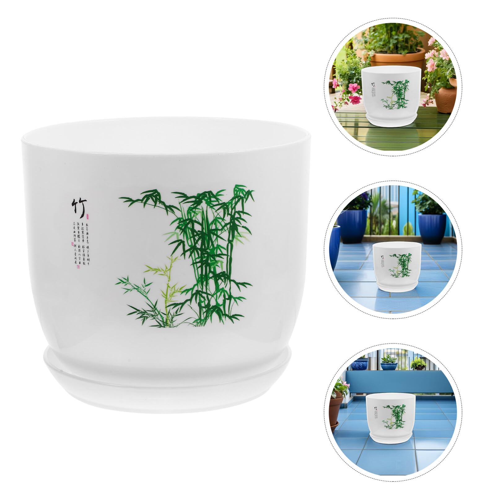 Dekoracyjna doniczka imitująca ceramikę z podstawką, lekka plastikowa donica na storczyki i sukulenty, z odpływem, idealna do hydroponicznych, ogrodów, balkonów i bonsai, 30x25 cm