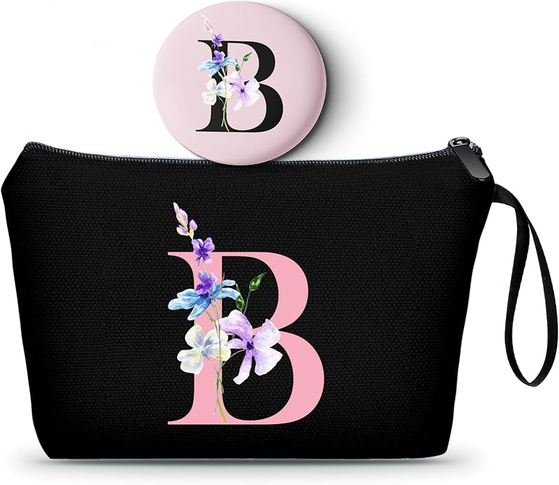Necessaire de maquiagem SEAMOON com espelho, estampa B, preta