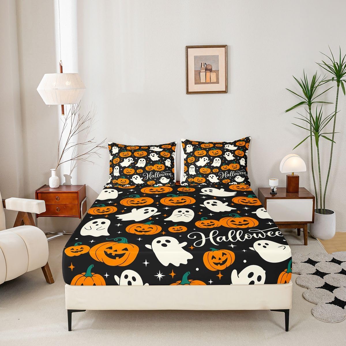 Erosebridal Ghost Pumpkin Halloween Bed Sheets Full