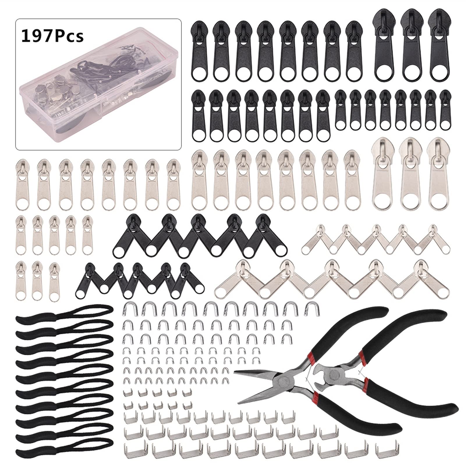 Lnanqing-Chiusure lampo Sostituzione della cerniera Sostituzione Universale Utensili ausiliari Strumenti di riparazione ausiliaria Zip Slider Denti per Borse Suda Giacca per cucire Bulk Bulk Set, Mult