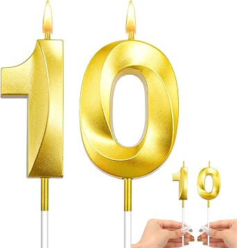 10th Birthday Candle Number 10 Candle 10 Birthday Candle Birthday Candles Numbers 10th Birthday Decorations for Boys 10 Birthday Cake Topper 3D Design Number Birthday Candles Gold Candles Birthday