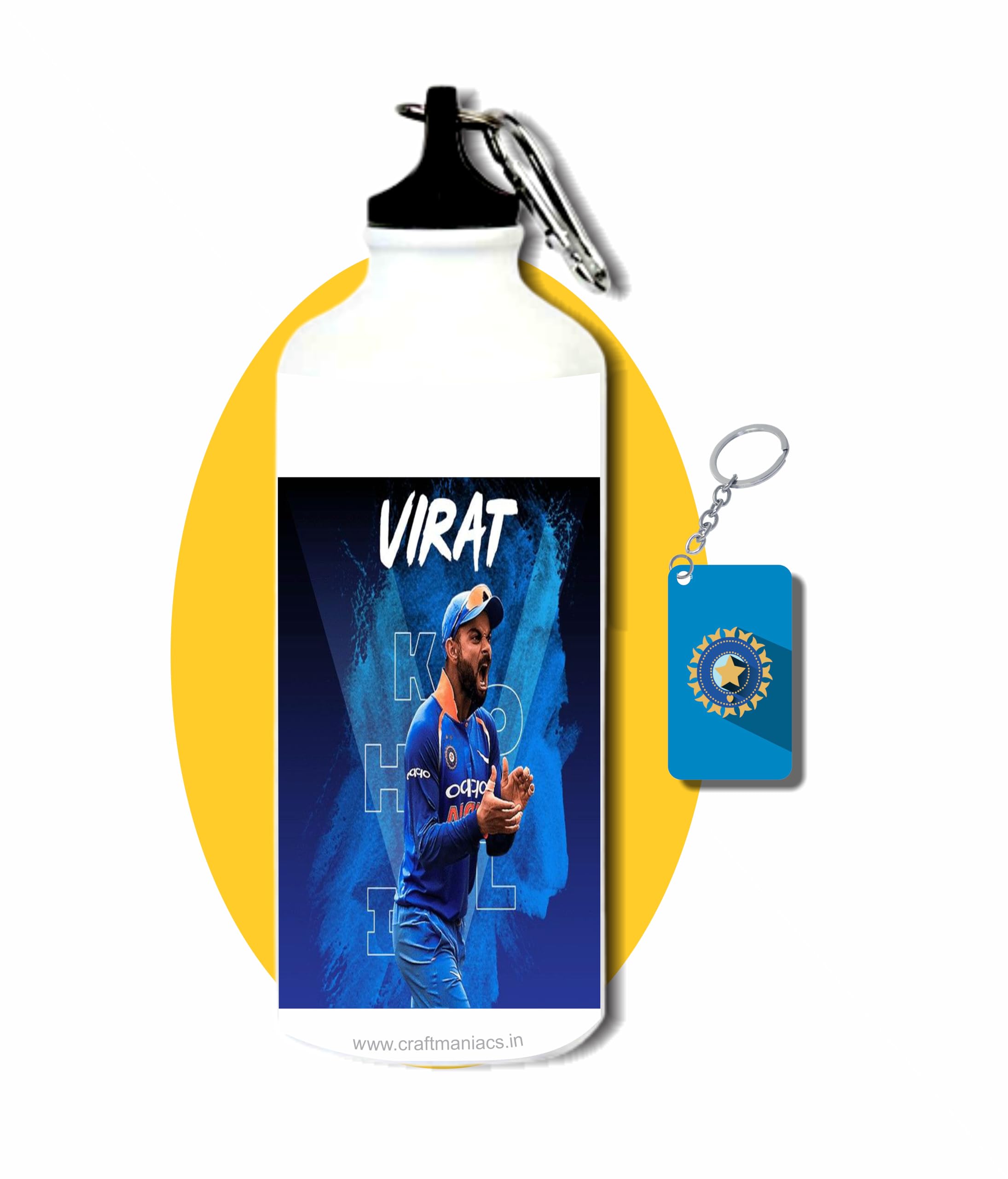 CRAFT MANIACS VIRAT KOHLI ROARS 600 ML SIPPER BOTTLE & FREE WOODEN MDF KEYCHAIN BPA & LEAD FREE SIPPER BOTTLE FOR CRICKET ENTHUSIASTS