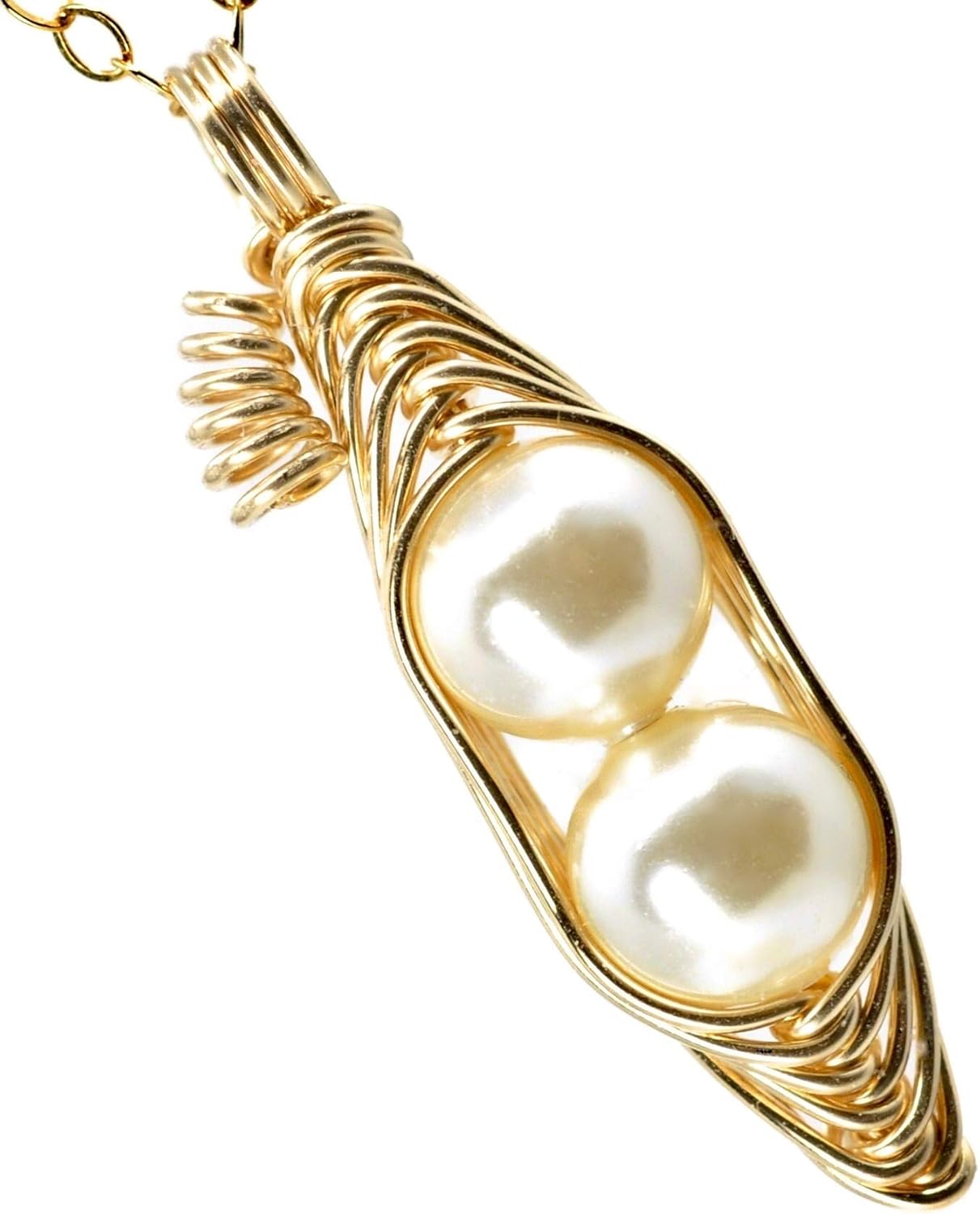 14k gold filled 2 Peas in a pod peapod necklace, Austrian crystal pearls, Gift for Mom, ivory off white