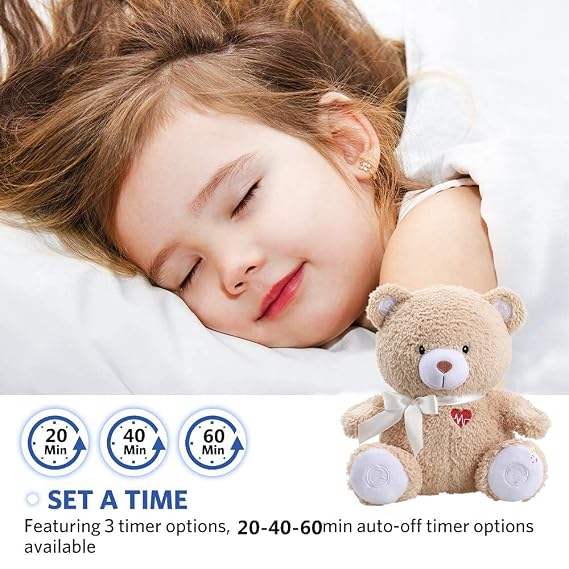 BEREST Newborns Musical Baby Sleep Soother, Mom's Heartbeat White Noise Machine, Bear Sleeping Aid with Cry Sensor|Night Light & 9 Sounds Therapy|Womb Sound Stuffed Toy for Toddler Crib|Deep Brown