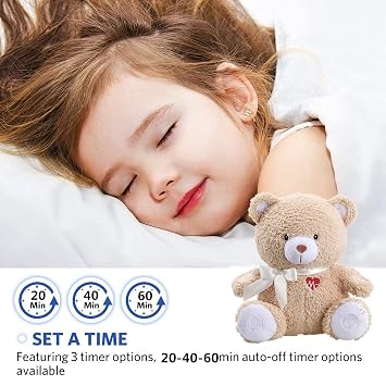BEREST Newborns Musical Baby Sleep Soother, Mom's Heartbeat White Noise Machine, Bear Sleeping Aid with Cry Sensor|Night Light & 9 Sounds Therapy|Womb Sound Stuffed Toy for Toddler Crib|Deep Brown