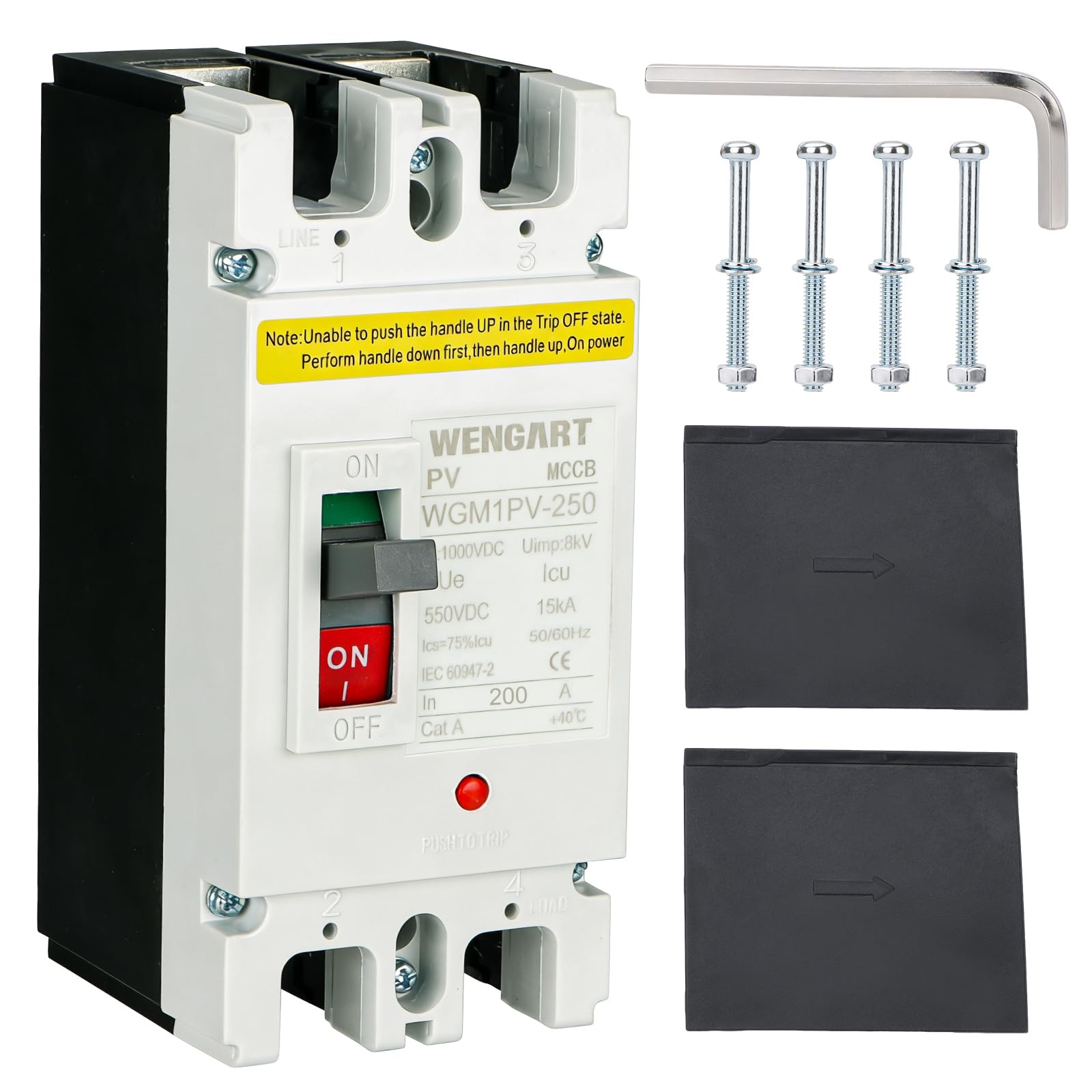 Wengart Disjoncteur MCCB WGM1PV-250, MAX 500V DC200A Disjoncteur solaire DC 2P, Améliorer la sécurité des systèmes photovoltaïques