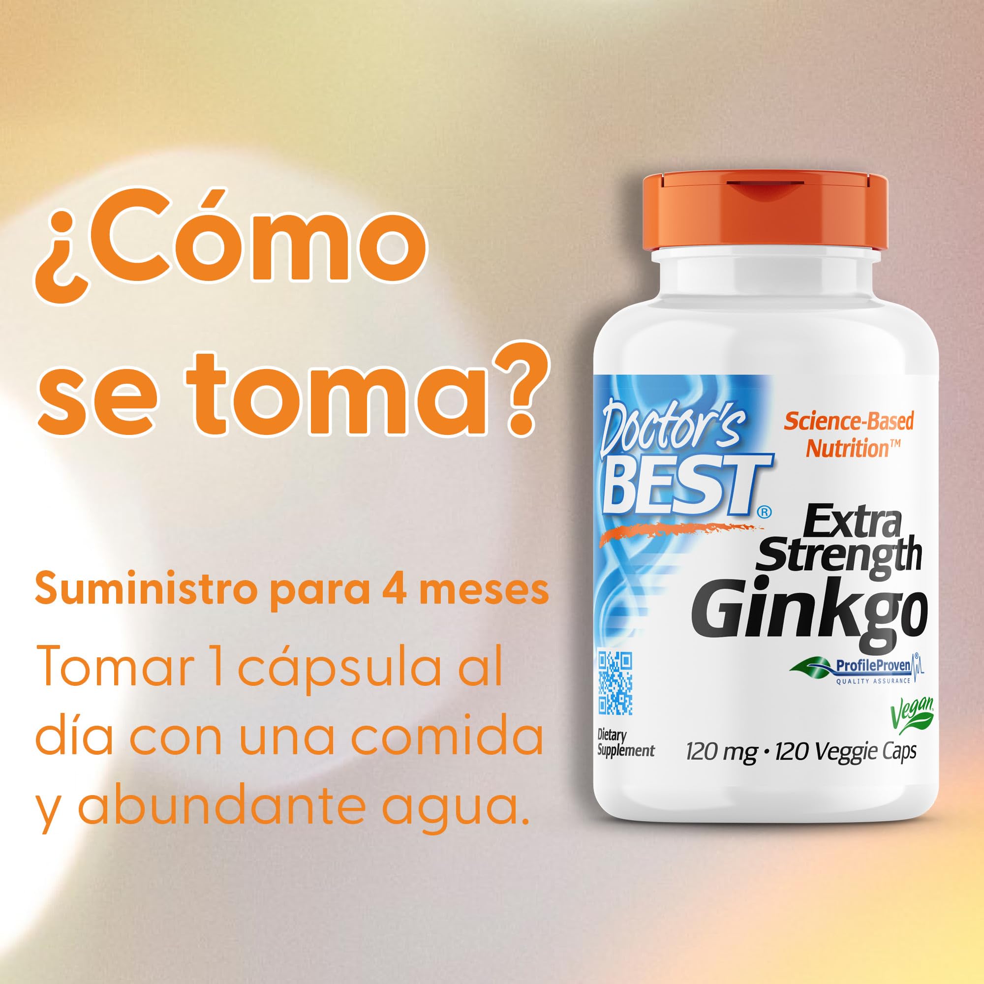 Doctor's Best, Ginkgo Extra Strength (Ginkgo Extra Fuerte), 100mg, 120 Cápsulas veganas, Probado en Laboratorio, Vegetal, Sin Gluten, Sin Soja, Vegetariano