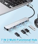 USB C Hub USB Hub 3.0 for Laptop, Upgrade 7 in 2 USB Splitter with USB-C & Multiport USB A Port Extender, USBC USB2.0 Dongle for PC/Computer/Laptop, Type C Mac/MacBook/Air/Pro/iPad/Tablet