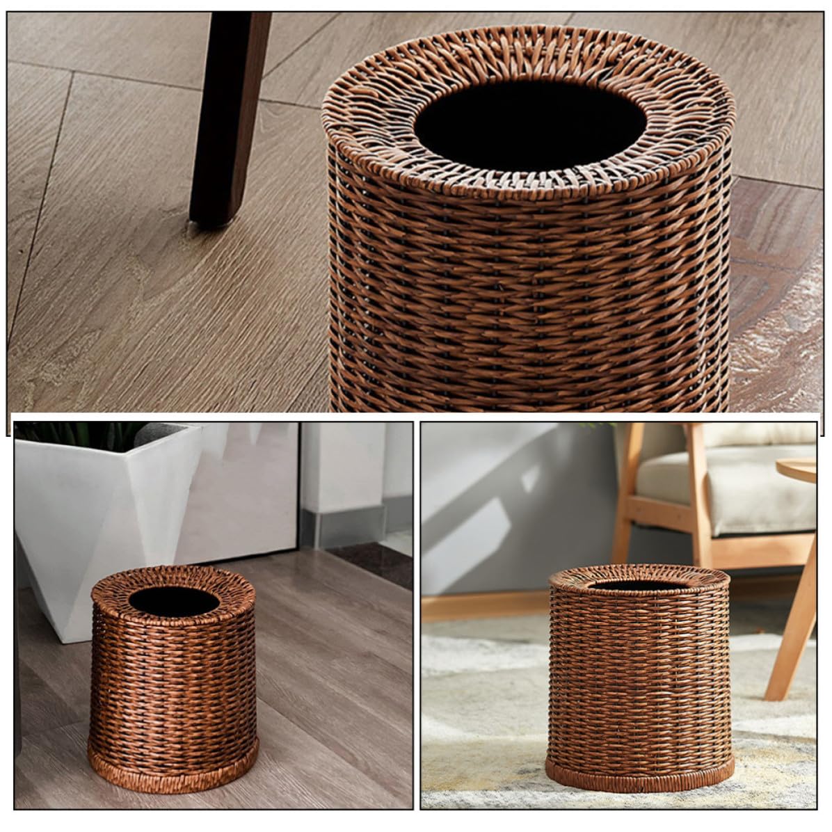 Kisangel Vintage Papierkorb aus Geflochtenem Material 12l Fassungsvermögen Leichter Abfalleimer fürs Badezimmer Robust und Leicht zu Reinigen für Zuhause und Hotel