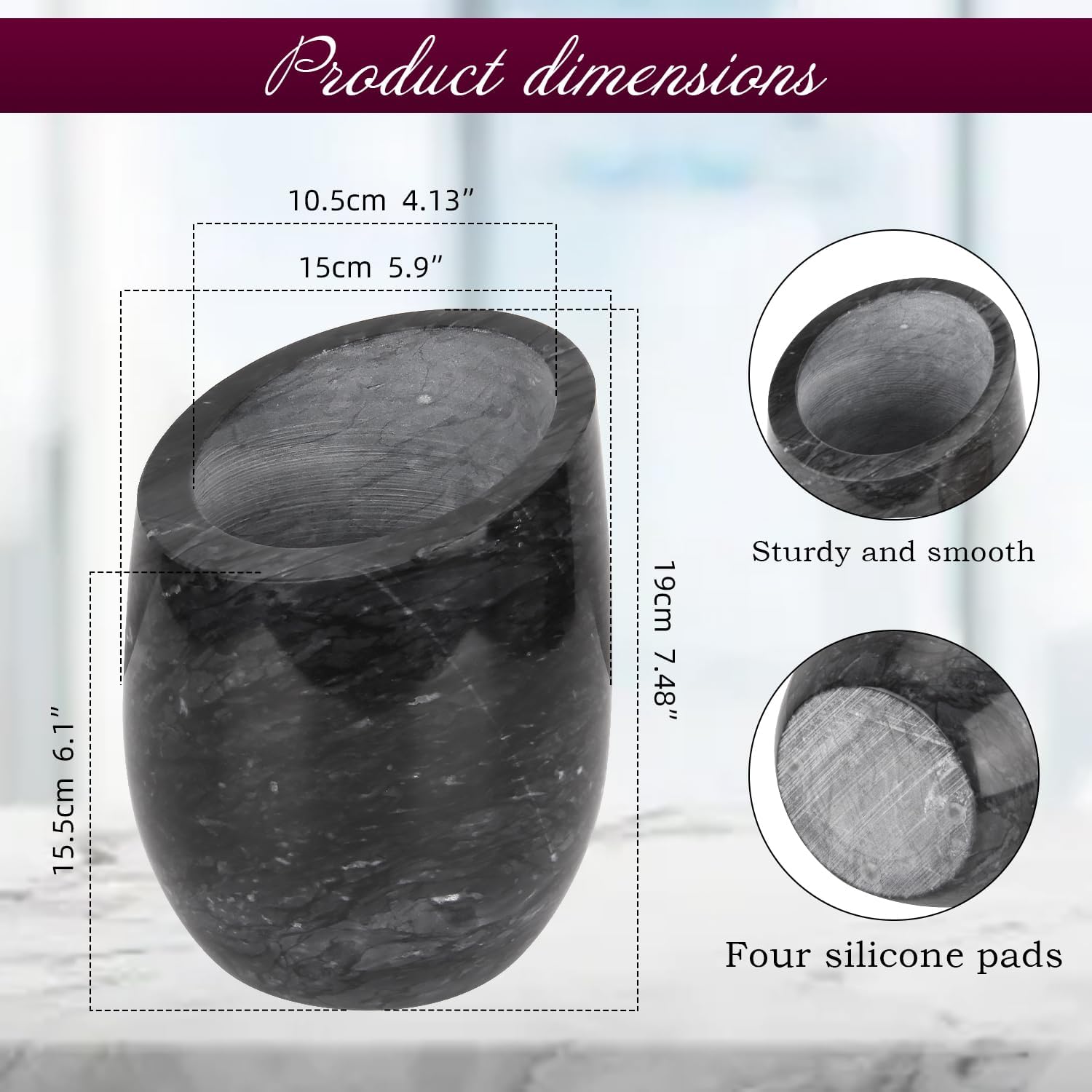 Marble Wine Chiller Bucket - Champagne Cooler, Portable Beverage Holder for Parties, Dinner, Home Decor - Keeps Drinks Cold - Holds 750ml Bottle (Dark Grey, 7.48 * 5.9) - Image 2