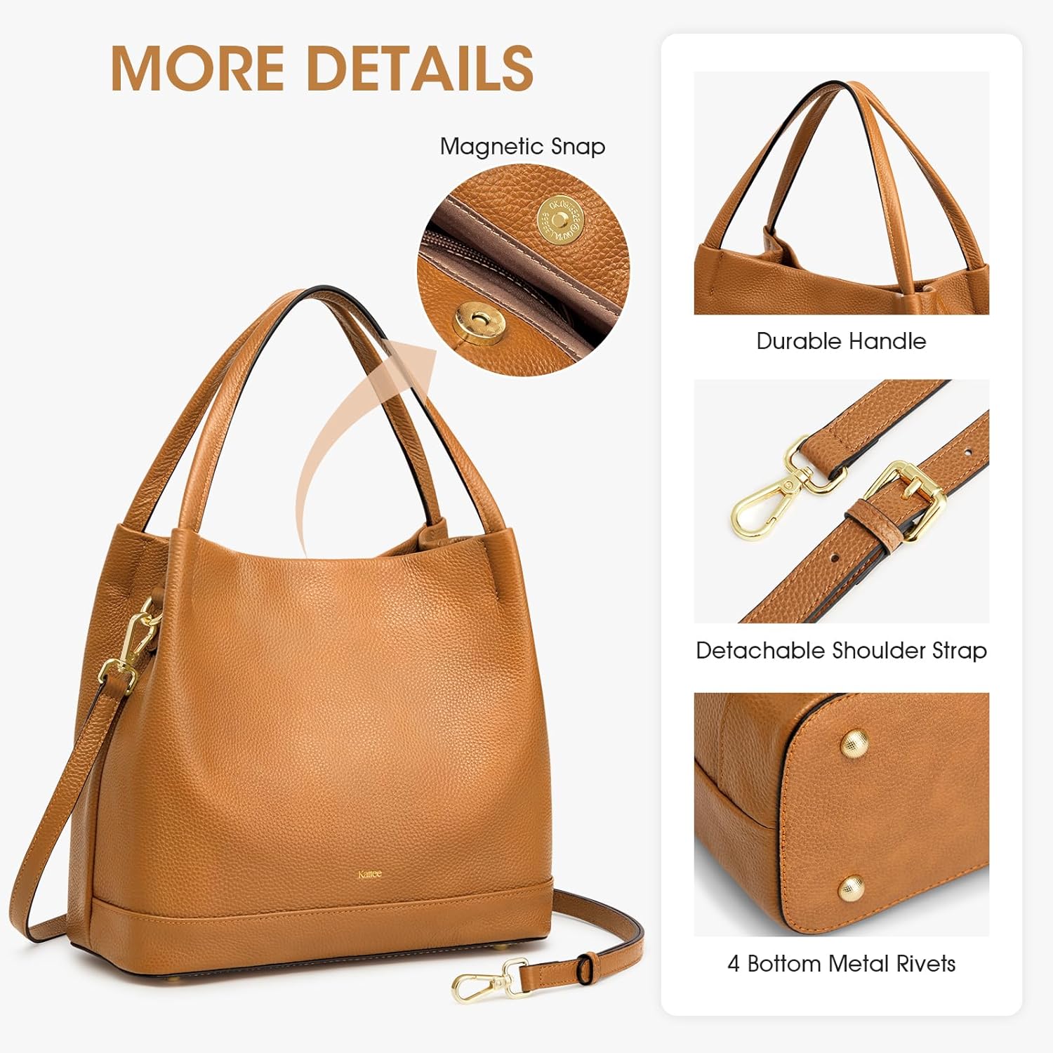 Kattee Genuine Leather Handbags for Women 2026 Trendy, Soft Leather Bucket Bags Shoulder Tote Crossbody Purses with 2 Straps - Image 5