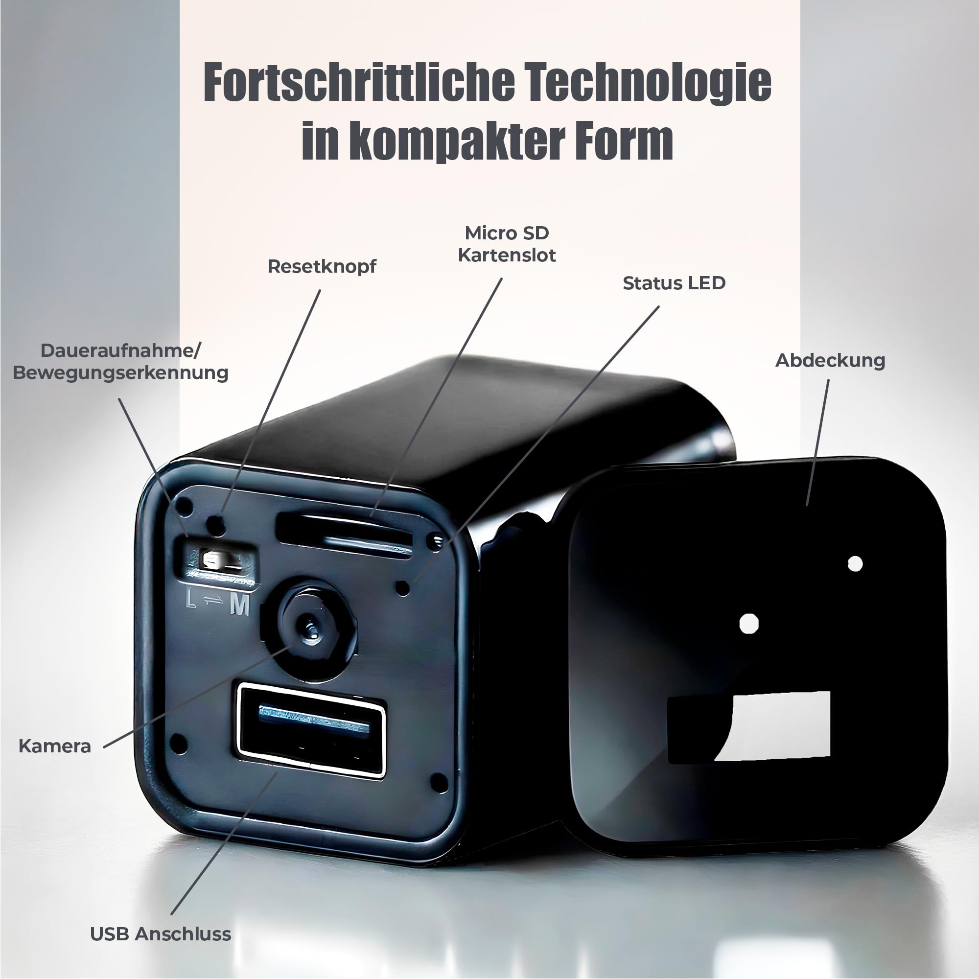 Mini‑Überwachungskamera im Ladegerät‑Design, Full HD 1080p Video, Bewegungserkennung, Sicherheitskamera für Innenräume