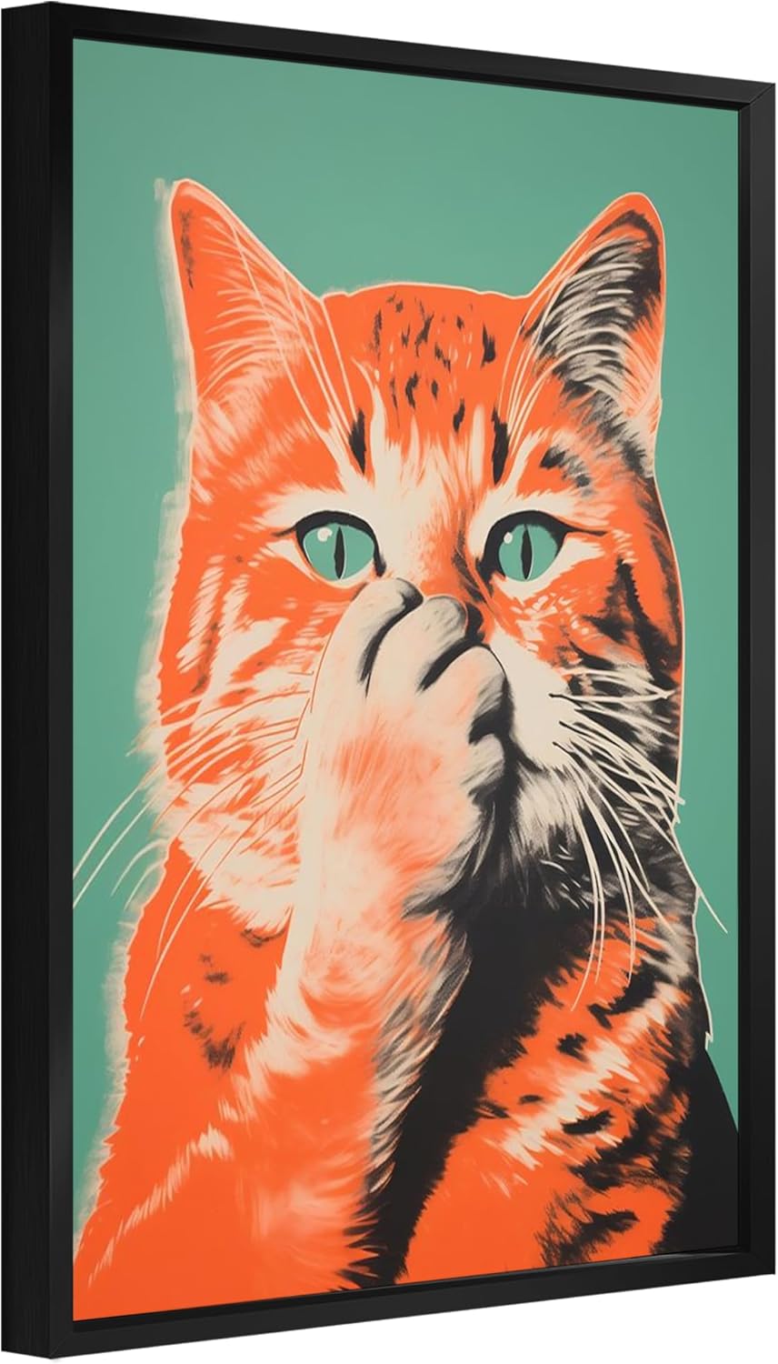 Funny Bathroom Wall Art Framed Cute Cat Wall Decor Animal