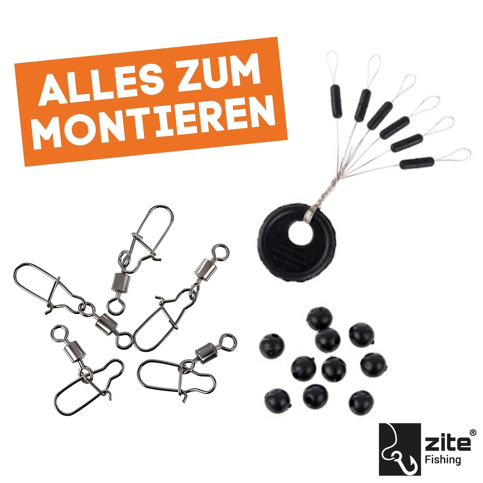 Zite Fishing Deadbait Kit de flotteurs pour brochet | Flotteurs de passage 20-30 g | Montage double triple prêt à l'emploi sur bas de ligne en acier | Bloqueur de perles lumineuses | Système complet