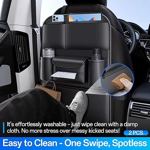 Miniatura 3 de Organizador de cuero para asiento trasero de automóvil, organizadores de automóvil para conductores con gran capacidad, 6 bolsillos de