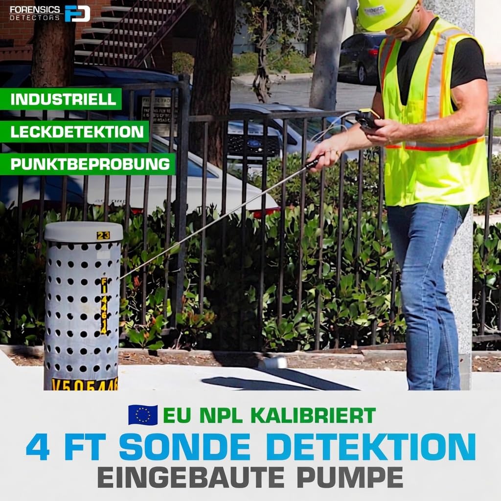 Kohlenmonoxid-Detektor (CO) für Inspektoren von Forensics | EU-Kalibrierzertifikat | Integrierte Pumpe und 4-Fuß-Sonde