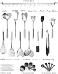 Berglander Kitchen Utensils Set 38 Pieces, Stainless Steel Cooking Utensils Set, Kitchen Gadgets Cookware, Kitchen Tool Set with Utensil Holder Rack and Hooks for Hanging Dishwasher Safe