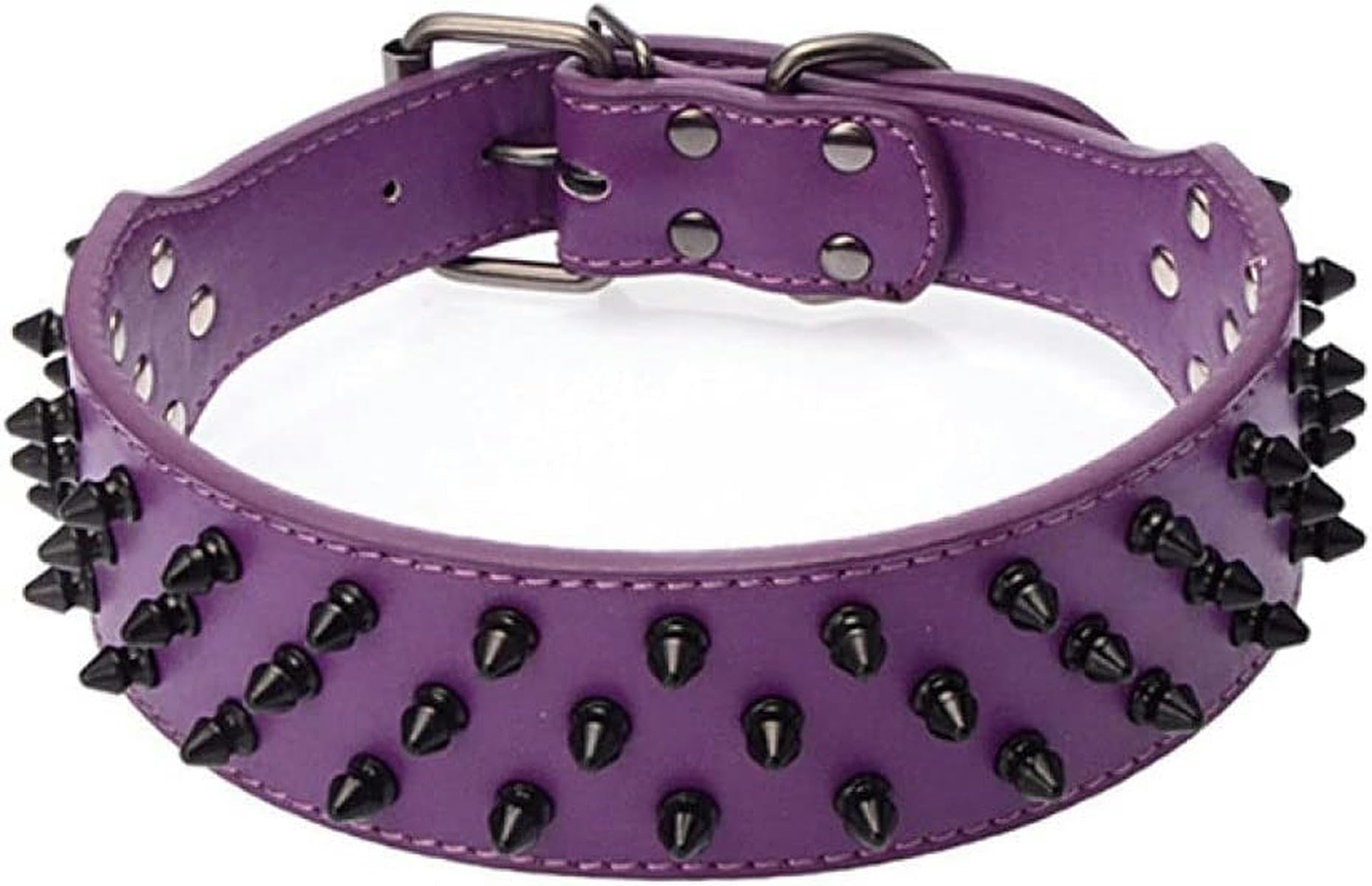 Collier pour Chien en Cuir PU clouté à Pointes et réglable avec Rivets - Rose Rouge - XS