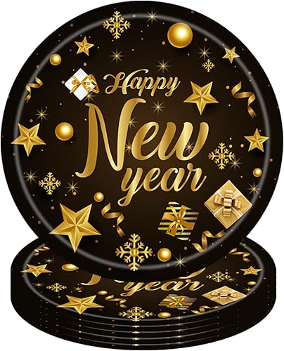 Miniatura 3 de Juego de vajilla para fiesta de Año Nuevo, sirve para 16 invitados, incluyendo platos de Año Nuevo, tazas, servilletas, tenedores, cuchillos,
