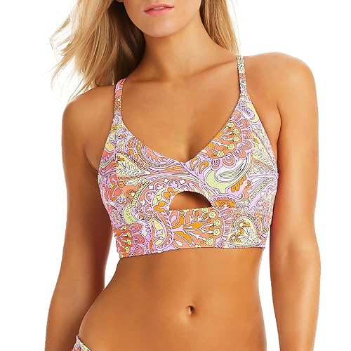 Jessica Simpson Women's Adjustable Cropped Cami Bikini Top - Small - Paisley Multicolor