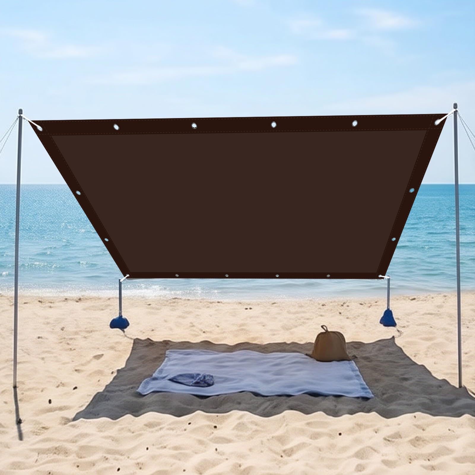 Toile ombrage imperméable 200x425 cm marron avec oeillets pour protection solaire de jardin