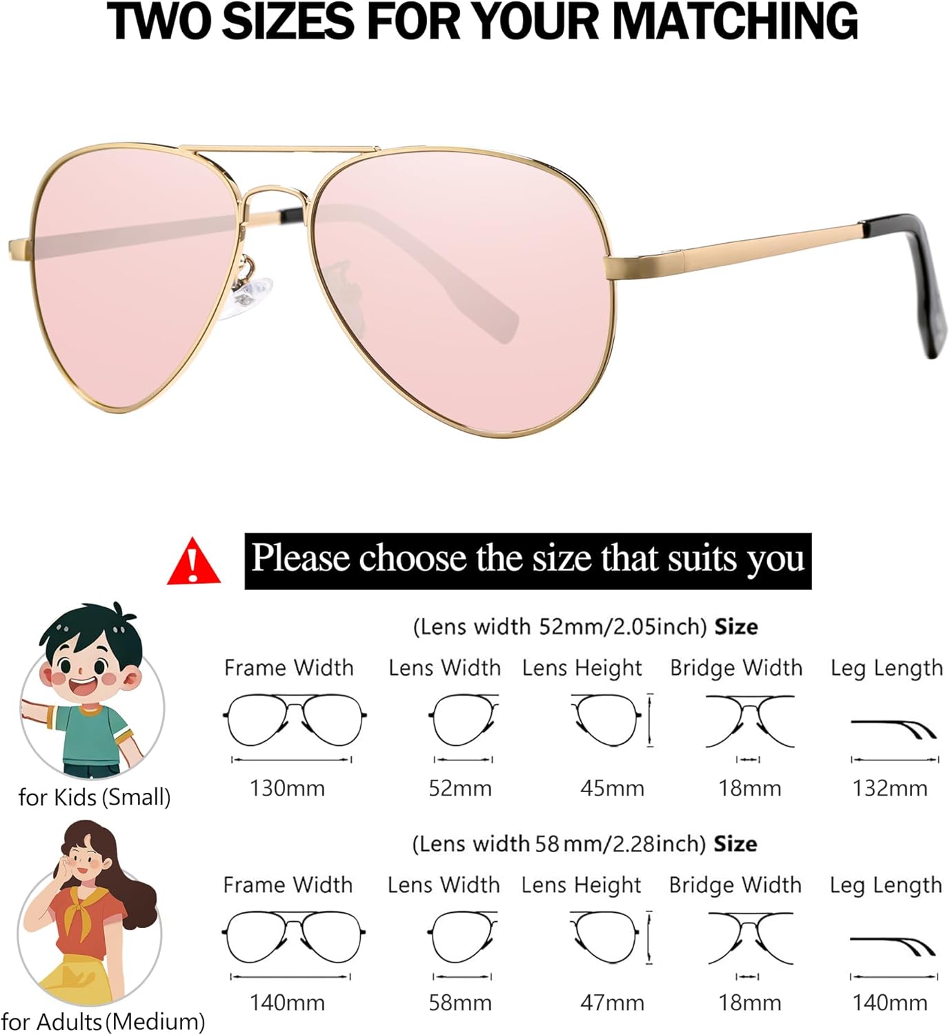 NULOOQ Extra Small Aviator Polarized Sunglasses for Small Face Women Men Juniors and Kids 52mm & 58mm - Image 3