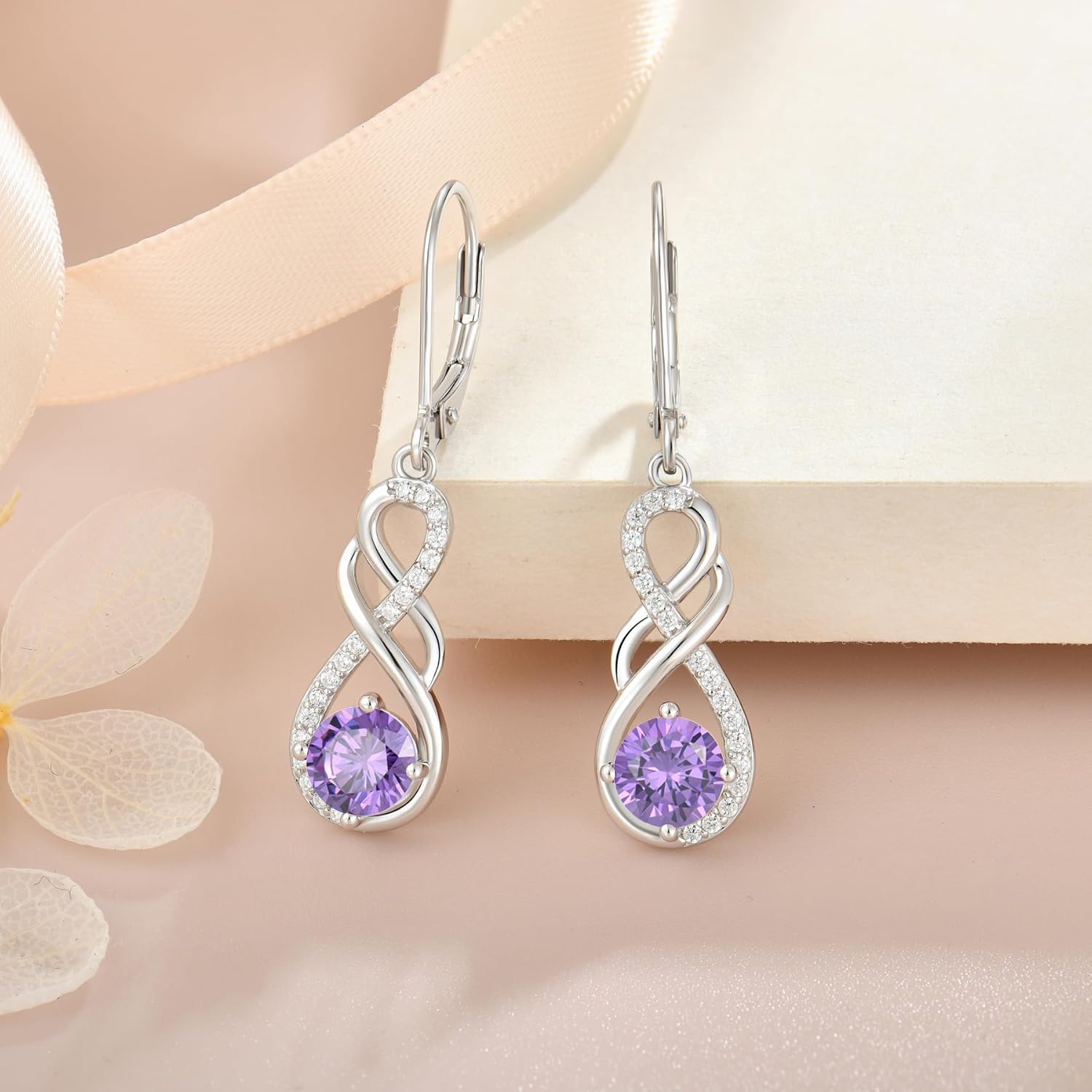 2.00 Ct Round Cut Purple Amethyst Womens Drop Earrings 14K White Gold Finish 925 Sterling Silver