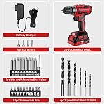 DEKOPRO 20V Kit de conducteur sans fil - Perceuse électrique avec 2 Vitesses variables, réglages du couple 18+1, batterie & chargeur - Conducteur de forage pour femmes - rouge