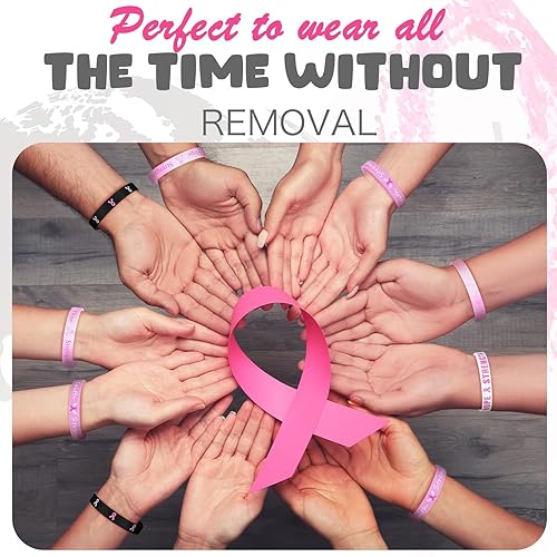 Miniatura 5 de Sinmoe 200 pulseras de concientización sobre el cáncer de mama, pulseras de silicona con cinta rosa, accesorios para el cáncer de mama, pulseras de