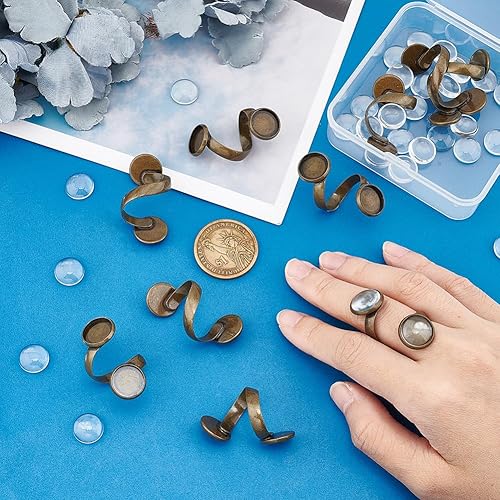 Miniatura 4 de UNICRAFTALE Juego de 10 piezas de base de anillo en blanco, bisel de latón, componentes de anillos de dedo con doble plano redondo con 30 cabujones