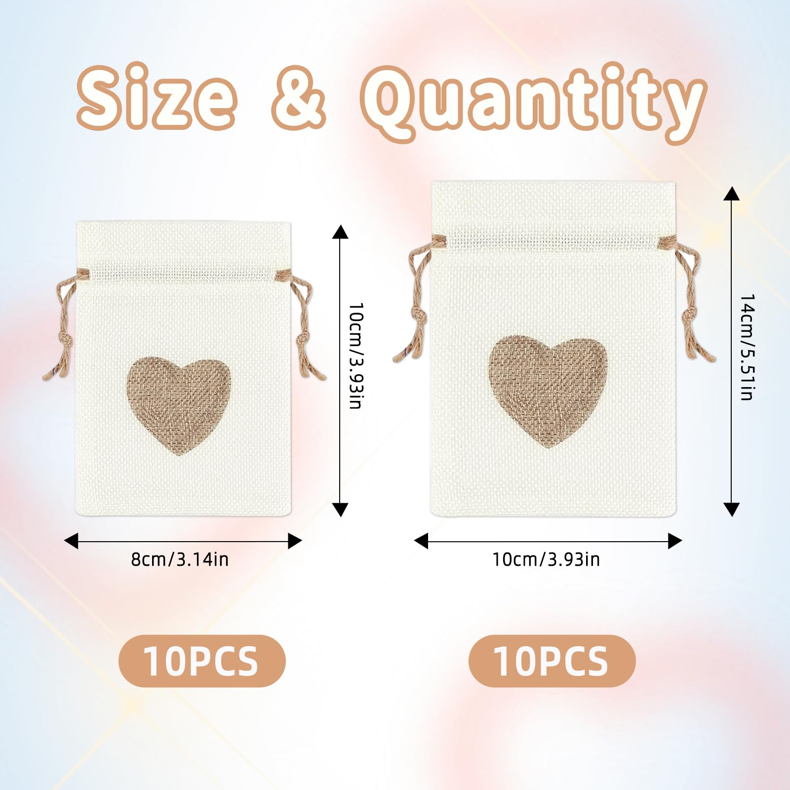 20 Stück Stoffbeutel Set Mit Herz - DIY Geschenksäckchen Mit Karten & Schnüren