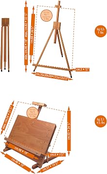 Mabef M/34 Table Easel, Oiled Beech-Wood Tabletop Easel Adjustable Canvas Angle from Vertical to Horizontal Max Load 5 kg/Canvas Height Up to 54 cm Made in Italy