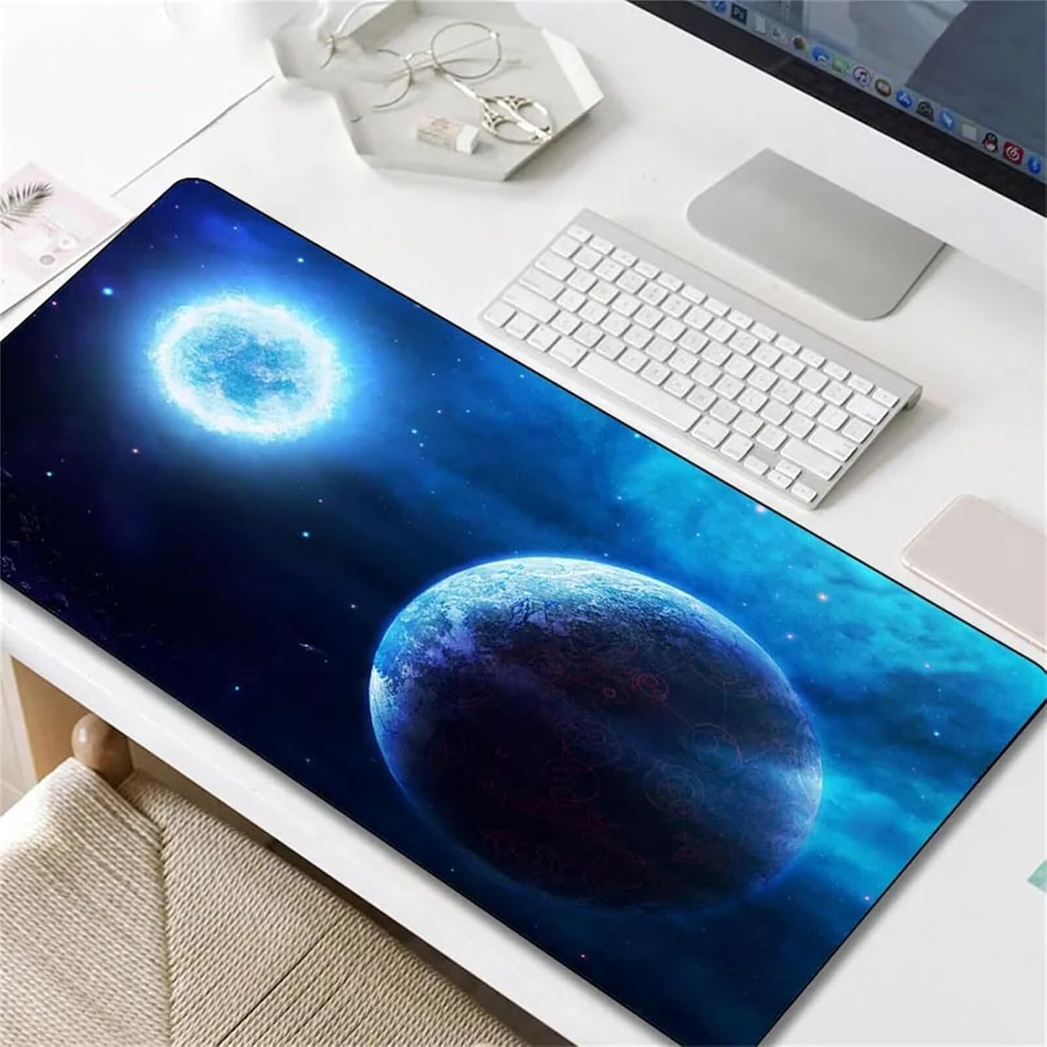 Blue Sky Large Gaming Mouse Mat XXL Mouse Mat Desk Mat Stitched Edges