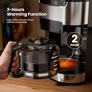 Kismile Grind & Brew 10-Cup Drip Coffee Maker with Grinder Built In