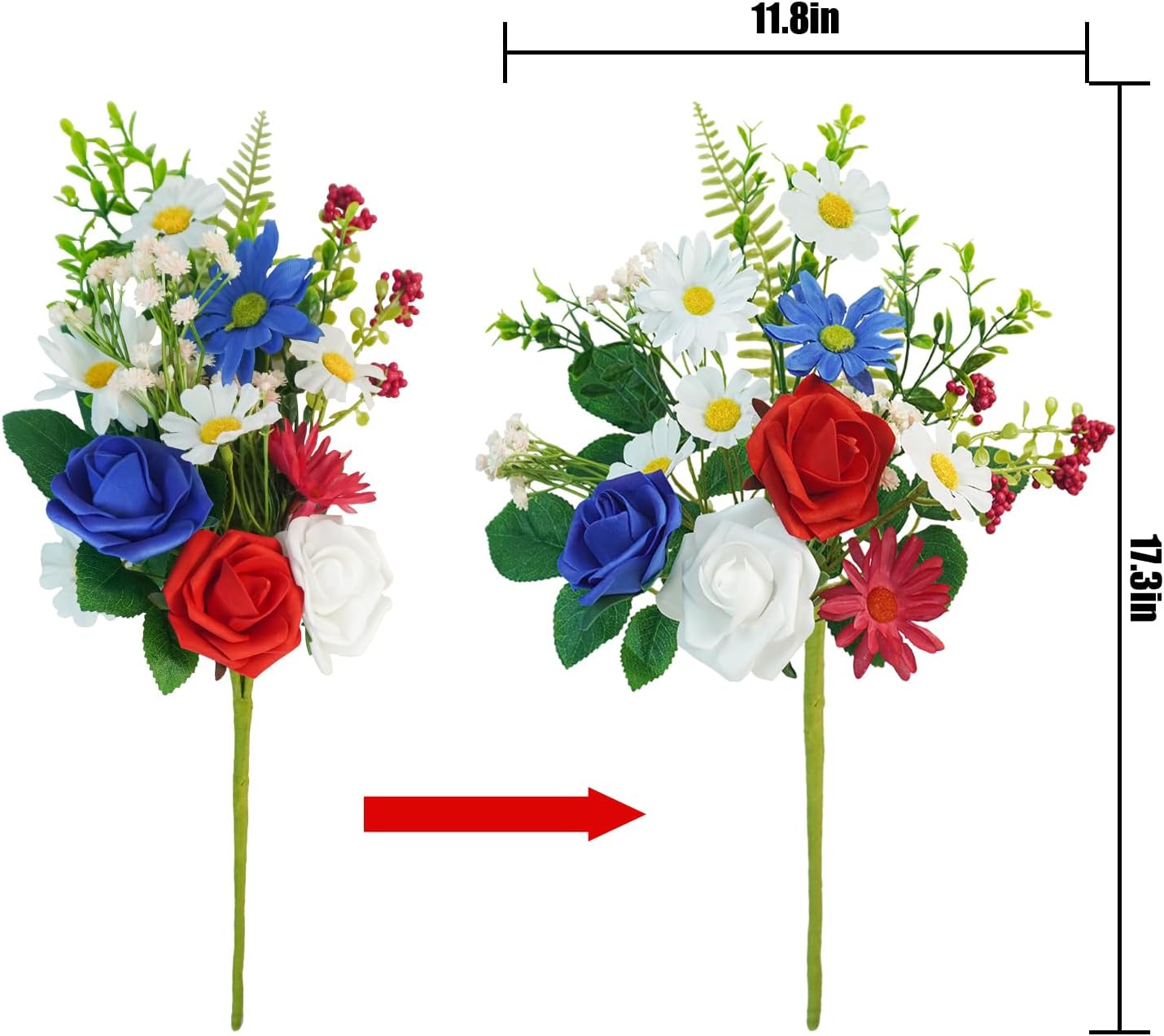 12 Bundles Patriotic Artificial Flowers, 4th of July Red White and Blue Flowers Patriotic Silk Rose Floral Arrangement for 4th of July Decorations Home Centerpieces Memorial Day