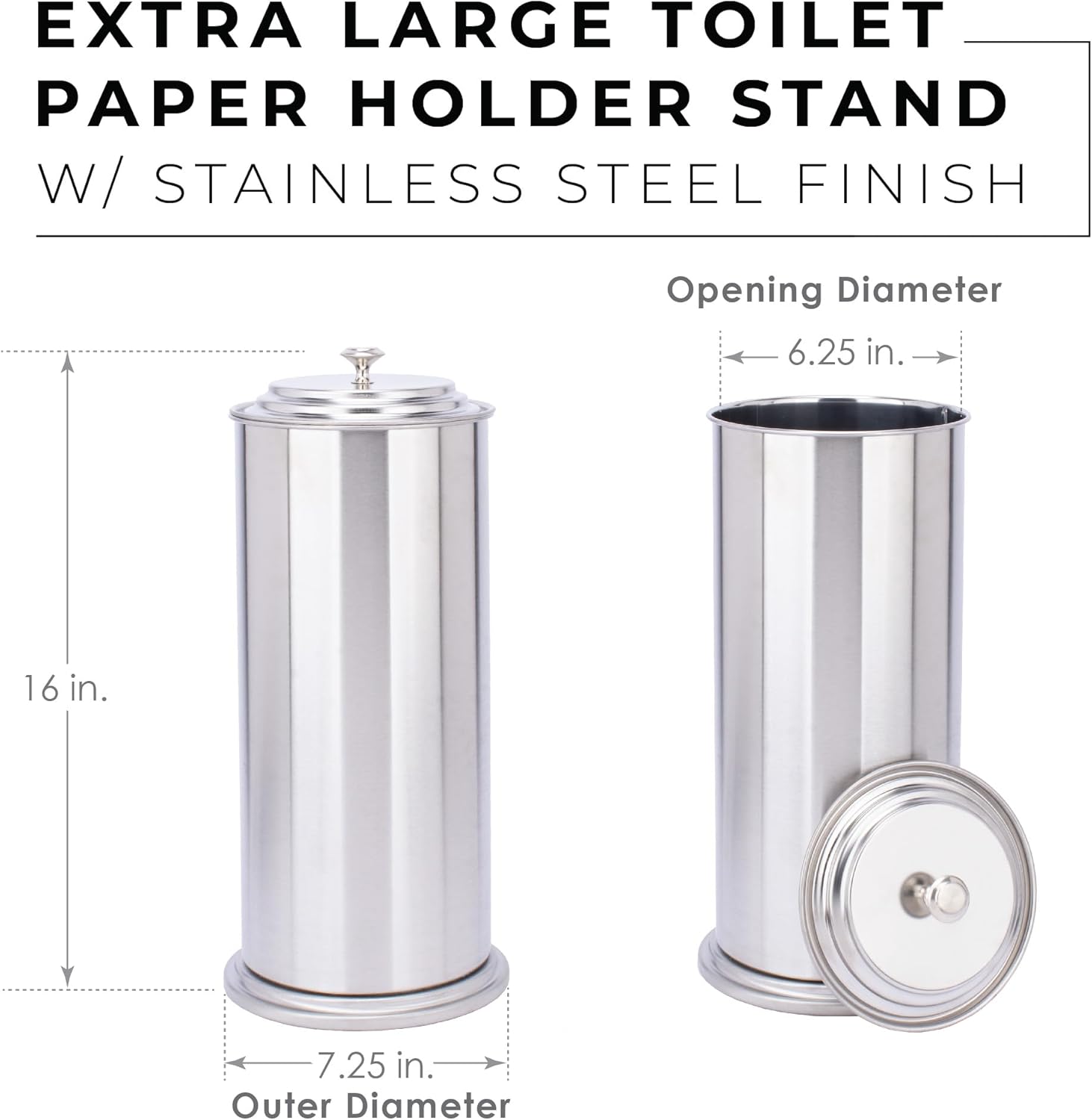 JS Jackson Supplies Free Standing Extra Large Toilet Paper Holder - Stainless Steel