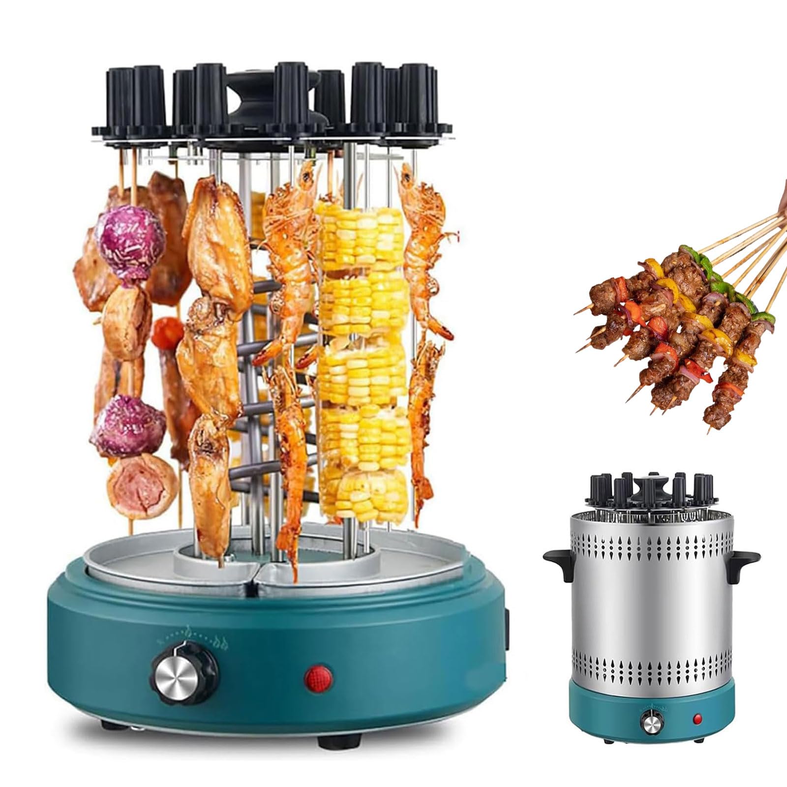 Parrilla Asadora Vertical de 1200 W, Parrilla Eléctrica de Rotación con 12 Tenedores para Parrilla, Temperatura Ajustable, Parrilla Giratoria Automática Vertical para Fiestas, Cocinar Al Aire Libre
