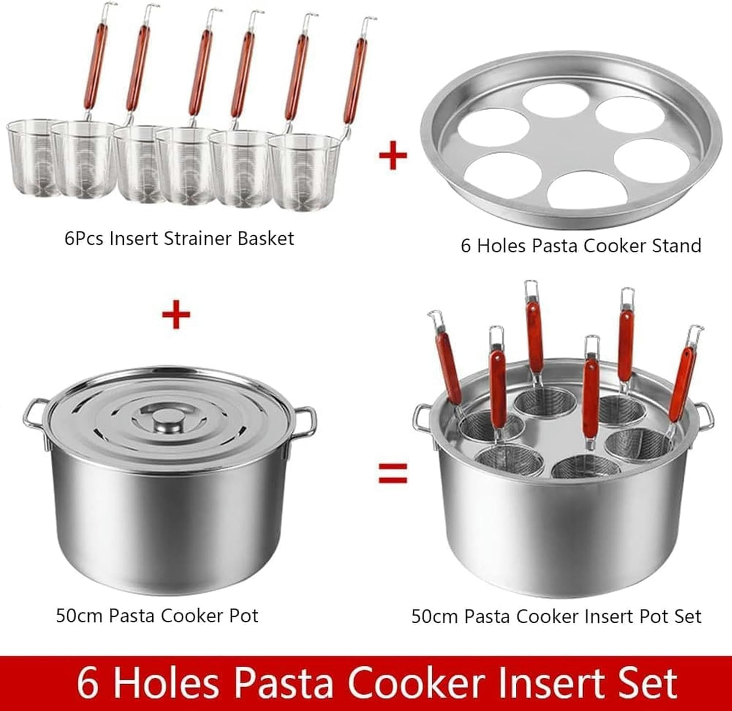 Pasta Pots Stainless Steel Pasta Cooker Insert Set, Commercial Stock Pot With Pasta Pot And Insert Strainer Steamer Basket For Home Kitchen Restaurant Cookware, 6Holes