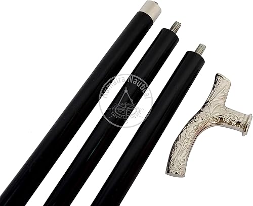 Miniatura 5 de Humaira Nautical Bastón de madera antiguo Derby Bastón de madera de latón plateado con mango en forma de T