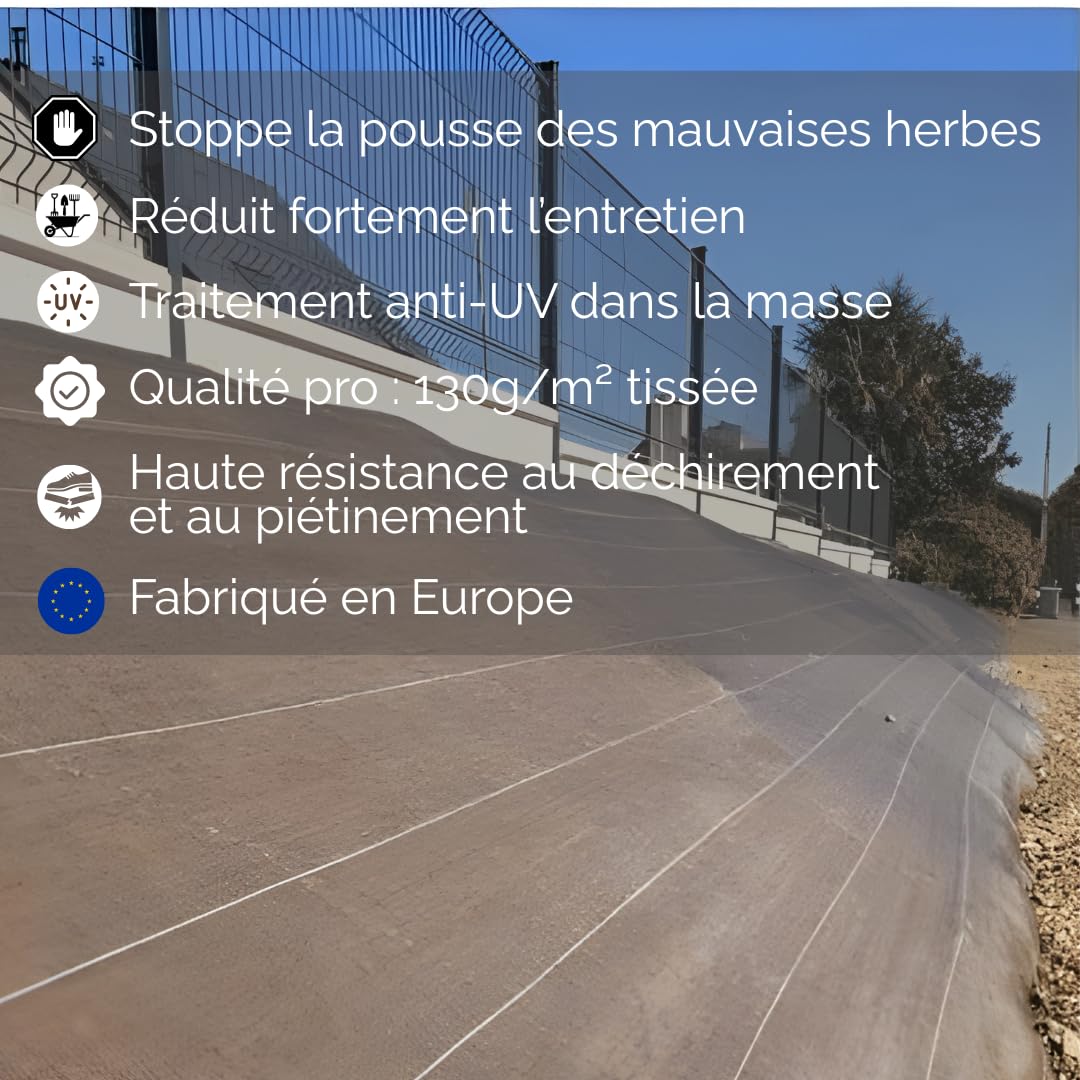 Pack Agrafes et Toile de paillage Grande Largeur 3,30m - Anti Mauvaises Herbes Longueur 15m - Lot Bache Marron 130 grammes par m2 - Geotextile - Large 3M ZENLYS