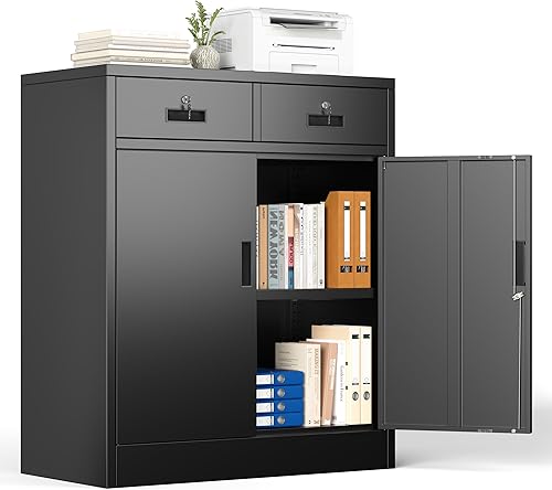 Miniatura 81 de Armario de almacenamiento de metal con puertas con cerradura y 2 estantes ajustables, gabinetes de metal de 71 pulgadas de alto, armarios de garaje,